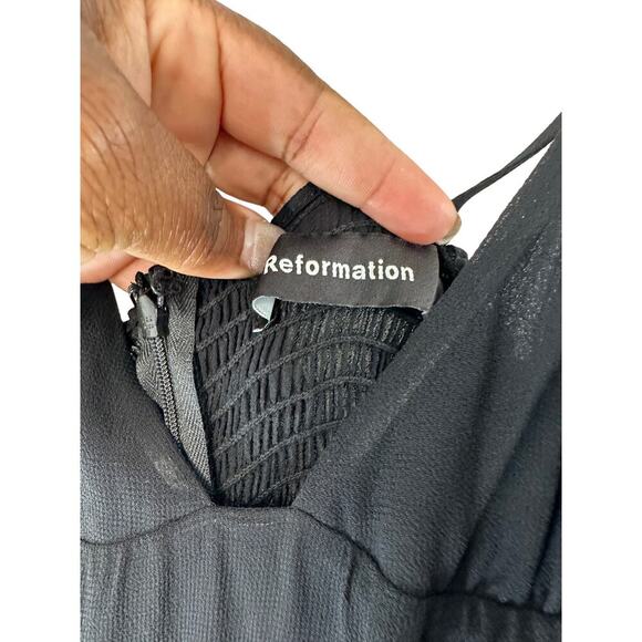 Reformation Black V-Neck Fresca Night Out Wide Straight Leg Jumpsuit Size 4 - Picture 7 of 13